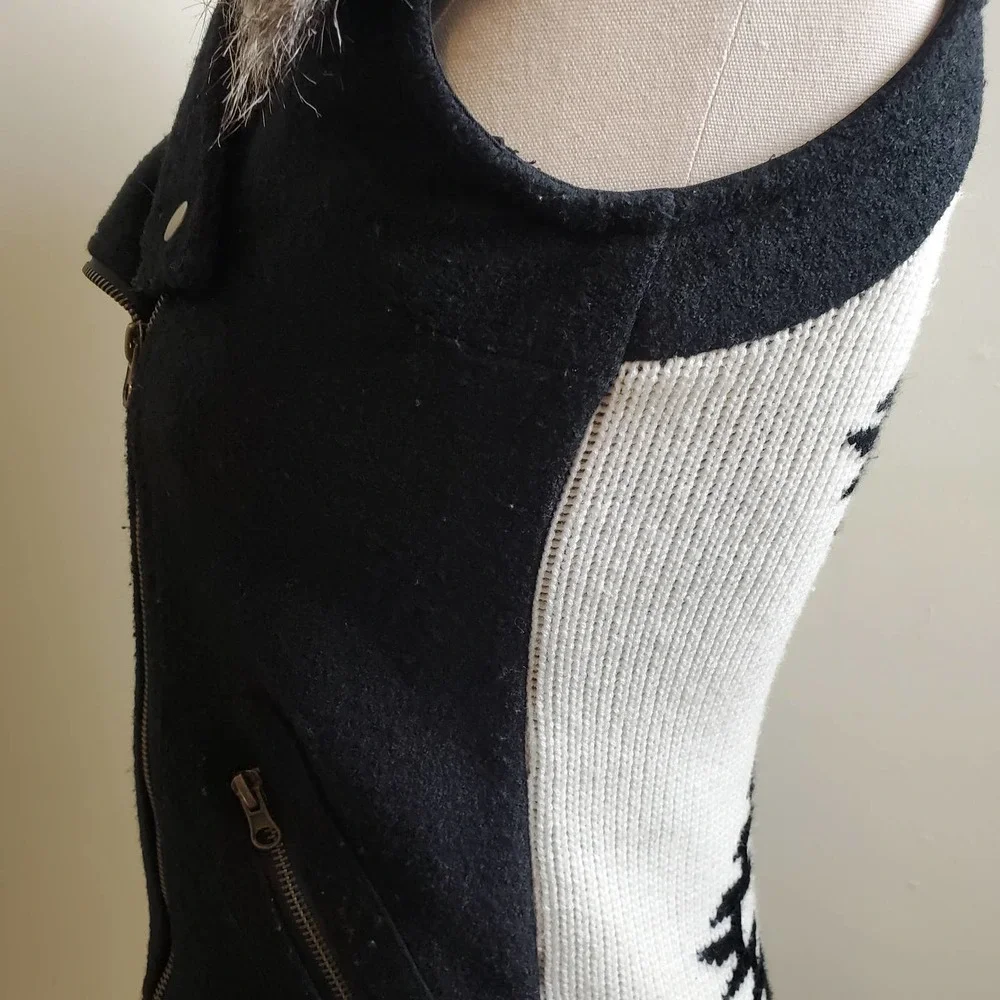 THREAD & SUPPLY | ASYMETRICAL WOOL BLEND SWEATER VEST AZTEC FAUX FUR WOMEN'S XS
